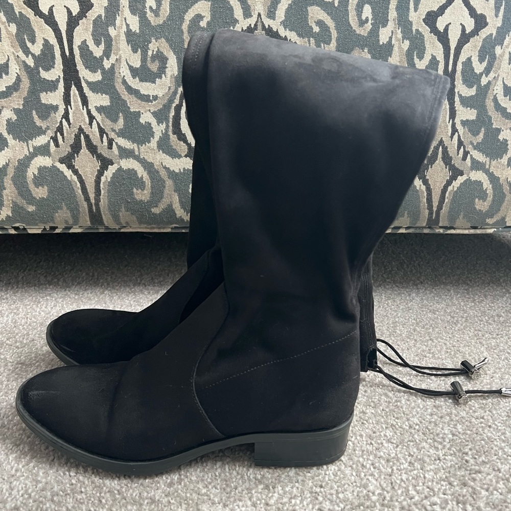 Sam Edelman Paloma Over Knee High Solid Black Drawstring Boots Fabric